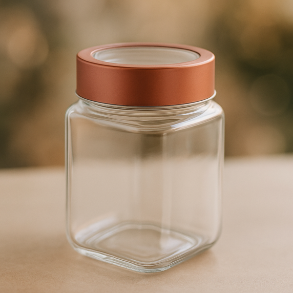 Pote de Vidro Com Tampa de Metal e Acrílico Rosé 300ml