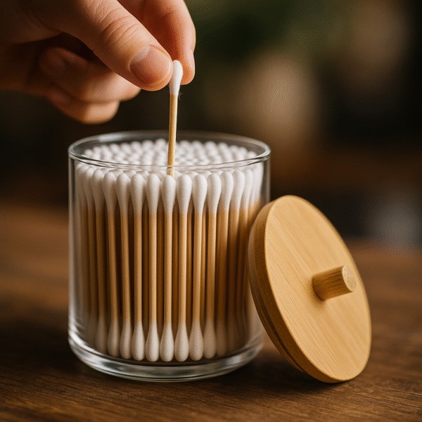 Pote Organizador Plástico Com Tampa de Bambu