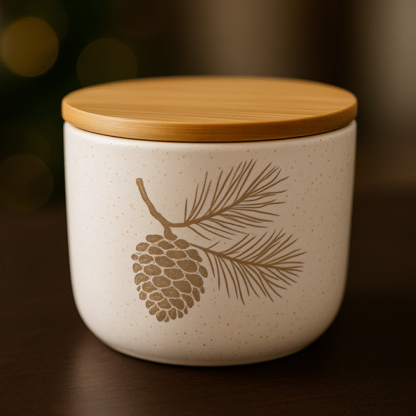 Pote Decorativo de Cerâmica Com Tampa de Bambu Rustic