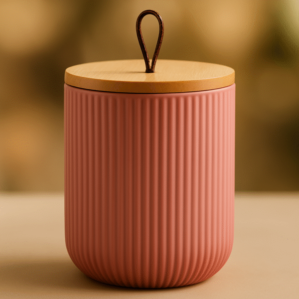 Pote De Cerâmica Com Tampa De Bambu Rosa 10x10x12cm
